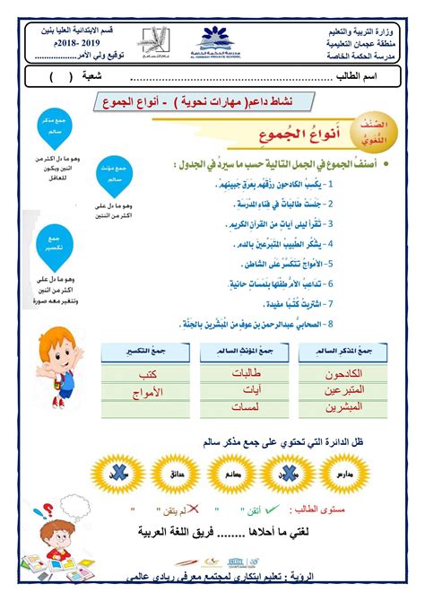 الجموع ورقة عمل جمع المذكر السالم