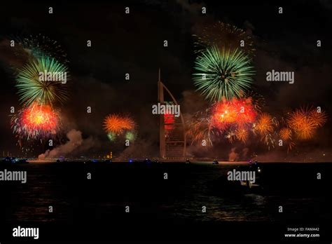 New Year 2015 Fireworks in Dubai, UAE Stock Photo - Alamy