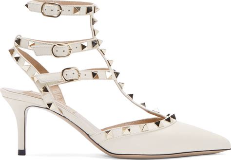 Lyst Valentino Ivory Rockstud Slingback Kitten Heels In White