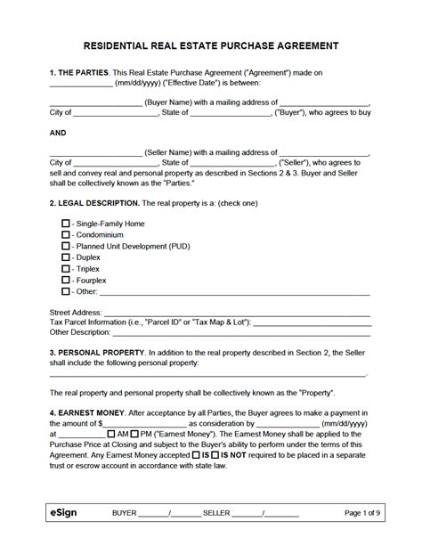 California Real Estate Purchase Agreement Template Printable Word