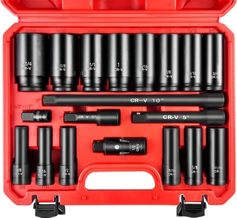 SWANLAKE 1 2 Impact Socket Set 19 Piece 6 Point Impact Set SAE 3 8