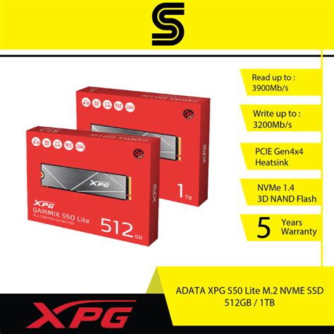 ADATA XPG GAMMIX S50 LITE M.2 PCIE GEN4X4 SSD - 512GB/1TB | Lazada