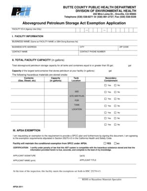 Fillable Online Aboveground Petroleum Storage Act Exemption Application