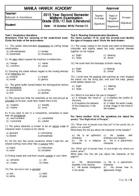 Midterm Exam Grade 8 Esl Edited