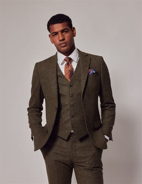 Men S Green Tweed Waistcoat Collection Hawes Curtis