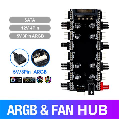 12v 4pin Rgb 5v 3pin Argb Fan Pwm Hub 1 To 8 Multi Way Splitter Aura