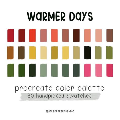 Warmer Days Procreate Color Palette Color Swatches Procreate Tools