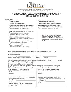 Fillable Online Dissolution Legal Separation Annulment Intake