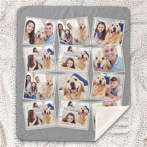 Modern Gray 12 Photo Collage Sherpa Blanket Zazzle