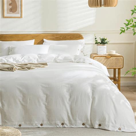 JELLYMONI White 100 Washed Cotton Duvet Cover Set 3 Pieces Luxury