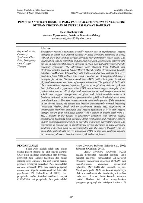 (PDF) PEMBERIAN TERAPI OKSIGEN PADA PASIEN ACUTE CORONARY SYNDROME ...