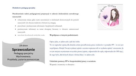 Sprawozdanie pedagog specjalny Wychowawca Złoty nauczyciel