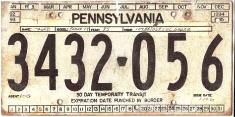 Pennsylvania 1995 Temporary License Plate