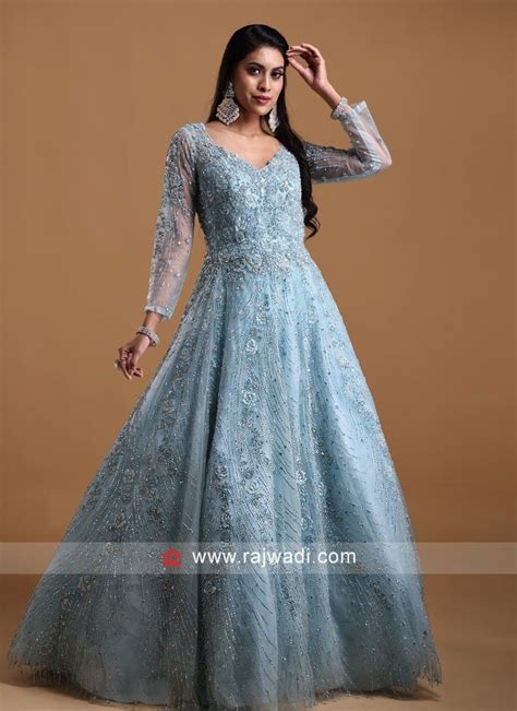 Sky Blue Net Designer Gown Bridal Dress Fashion Gowns Pretty