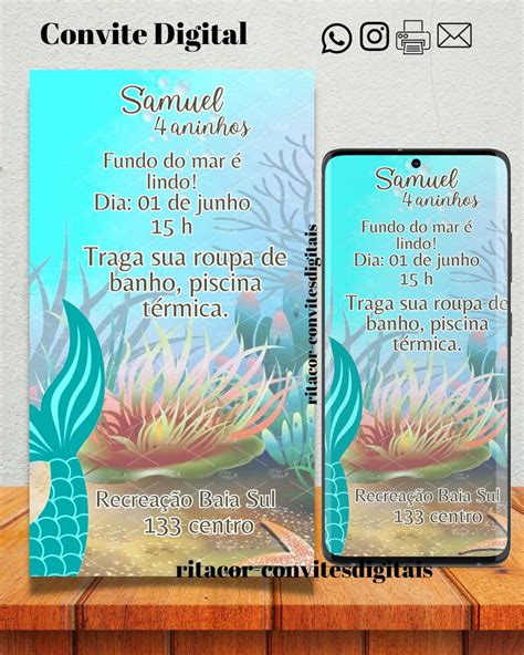 Convite Digital Fundo Do Mar Sereia Elo Produtos Especiais