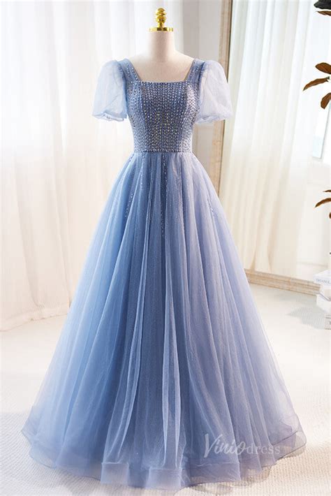 Elegant Puffed Sleeve Prom Dresses Beaded Tulle Formal Dress Ad1087