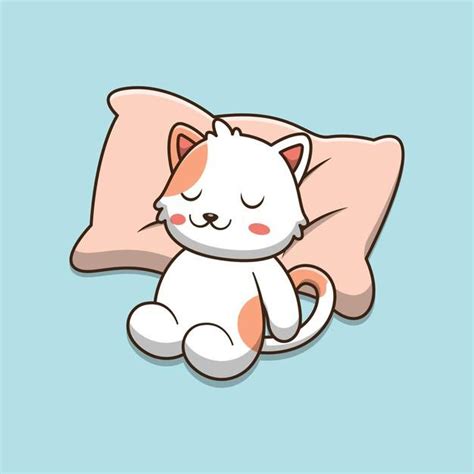 Dibujos Animados Lindo Gato Durmiendo En Una Almohada Vector Premium