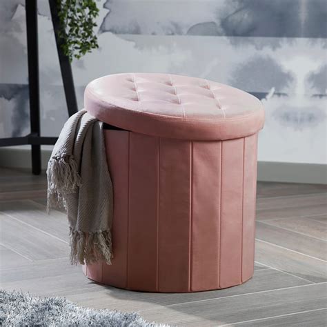 Home Collections Large Round Ottoman Velvet Pink Storage Ottomans