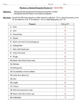 Physical Vs Chemical Properties Worksheet Key