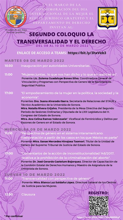 FLYER COLOQUIO 8 DE MARZO Bufete Jurídico Gratuito