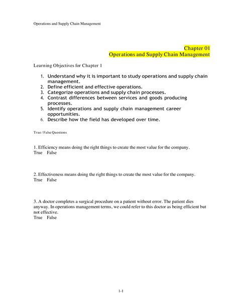 Test Bank Operations And Supply Chain Management 1st Edition Notes