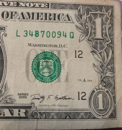 2009 1 One Dollar Bill Error Over Ink 8 Serial Number Misprint Note Ebay