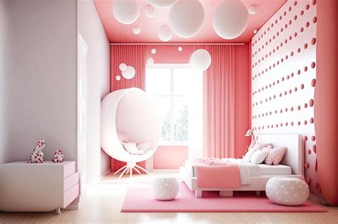 Premium Photo | Light pink kids room with sofa and round interior details