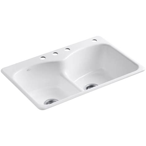 KOHLER Langlade Drop-In Cast-Iron 33 in. 4-Hole Kitchen Sink in White-K-RH6626-4-0 - The Home Depot