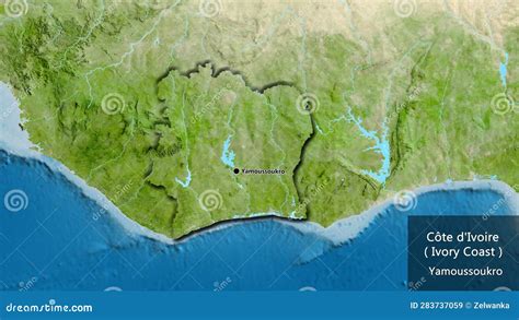 Shape Of Ivory Coast Bevelled Satellite Labels Stock Illustration