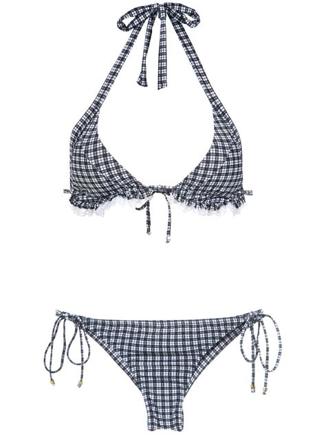 Buy AMIR SLAMA Plaid Bikini Set Black At 20 Off Editorialist