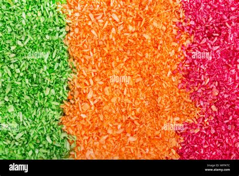 Multicolored Dyed Shredded Coconut Dried Grated Coconut Stock Photo