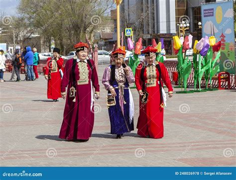 Elderly Kalmyk Women In National Costumes And Headdresses Elista