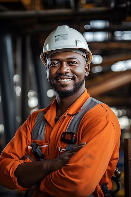 Premium AI Image Smiling Oil Rig Worker AI Generated