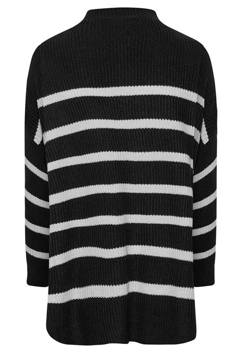 Curve Black & White Stripe Long Sleeve Knitted Jumper | Yours Clothing