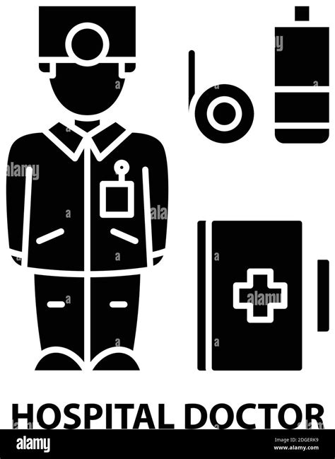 Hospital Doctor Icon Black Vector Sign With Editable Strokes Concept Illustration Stock Vector