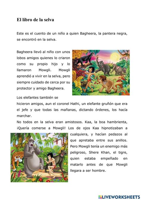 Lectura Comprensiva El Libro De La Selva Worksheet Reading Writing