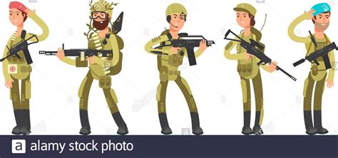 Us Army Cartoon Man And Woman Soldiers In Uniform Military Concept