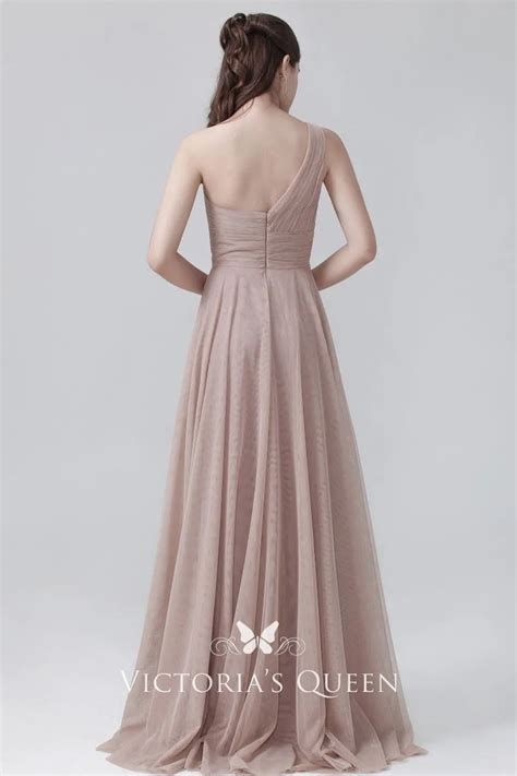 Coffee Tulle Sweetheart One Shoulder Bridesmaid Dress Vq