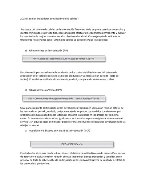 Cuáles son los indicadores de calidad y de no calidad Cuáles son los