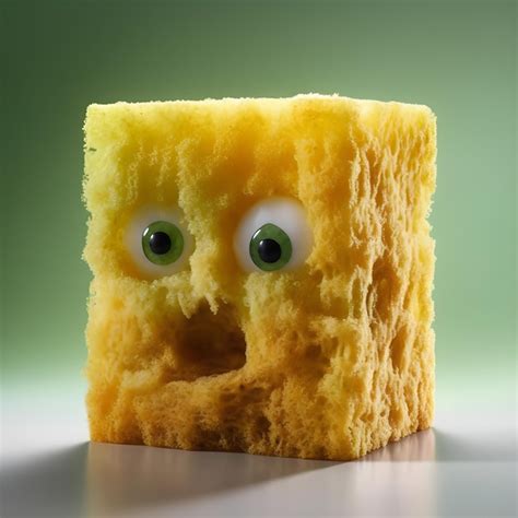 Premium AI Image | A square sponge with eyes and googly eyes is on a ...