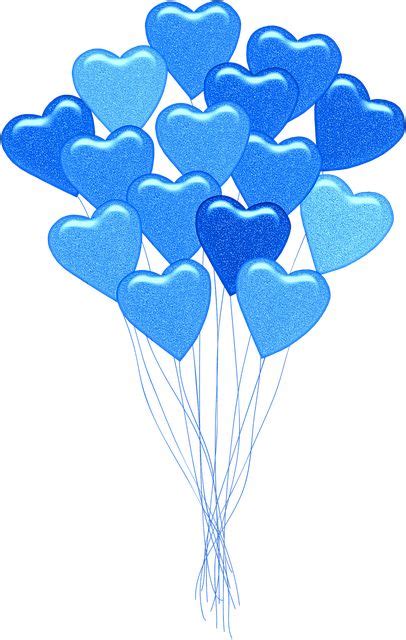 A Bunch Of Blue Heart Balloons Floating On Top Of Each Other In The