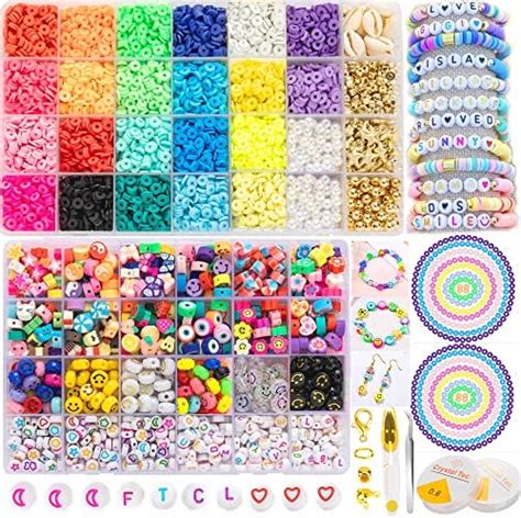 Pretole Pcs Clay Beads Bracelet Making Kit Round Flat Beads