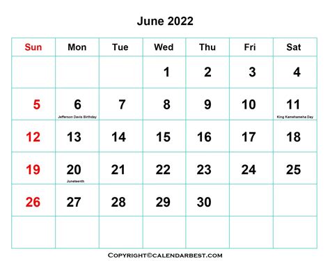 Free Printable June 2022 Calendar With Holidays Printable Word Searches