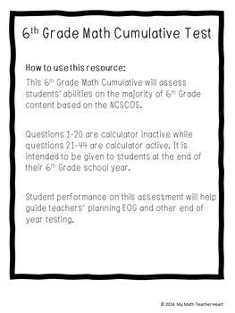 Th Grade Math Cumulative Test Eog Math Practice Test Tpt