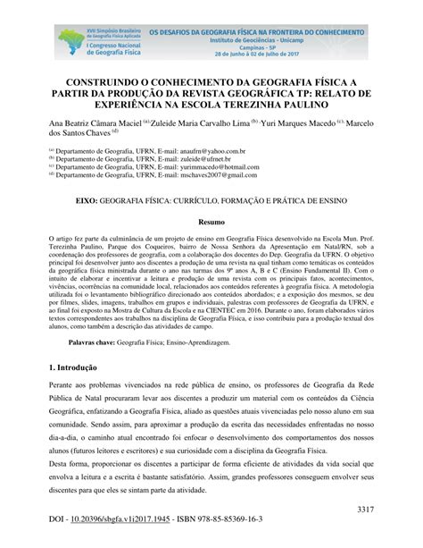 Pdf Construindo O Conhecimento Da Geografia F Sica A Partir Da