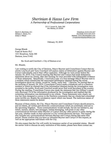 Sherinian Letter Of Intent To Sue