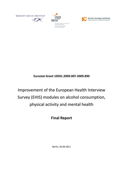 Pdf Final Report Improvement Of The European Health Interview Survey