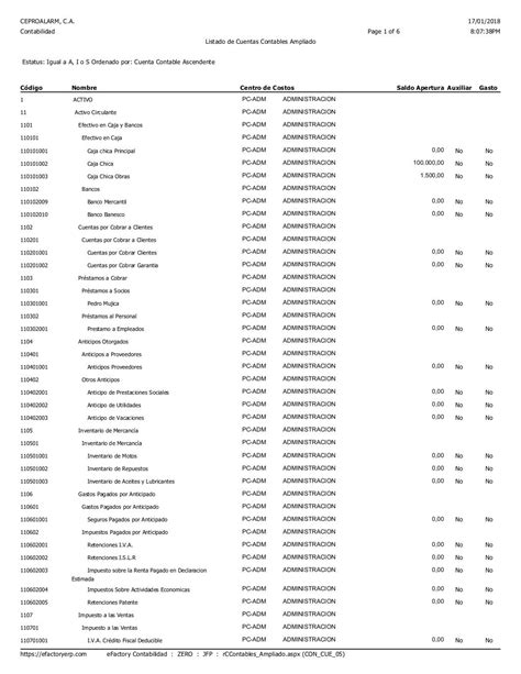 Ejemplo De Plan De Cuentas Contables En Efactory Software De Contabil