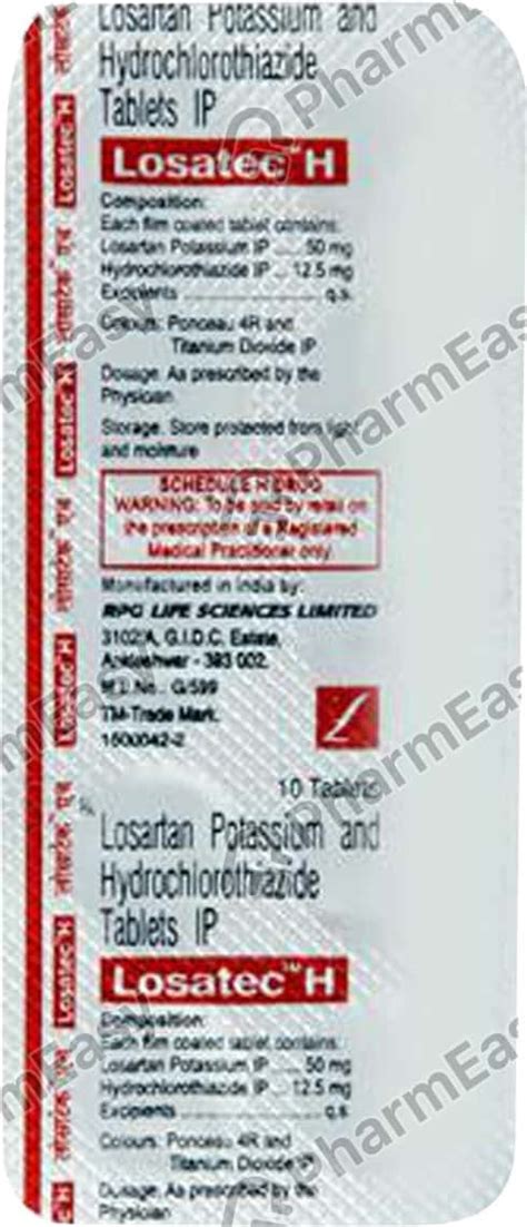 Losatec H Strip Of 10 Tablets Uses Side Effects Price And Dosage