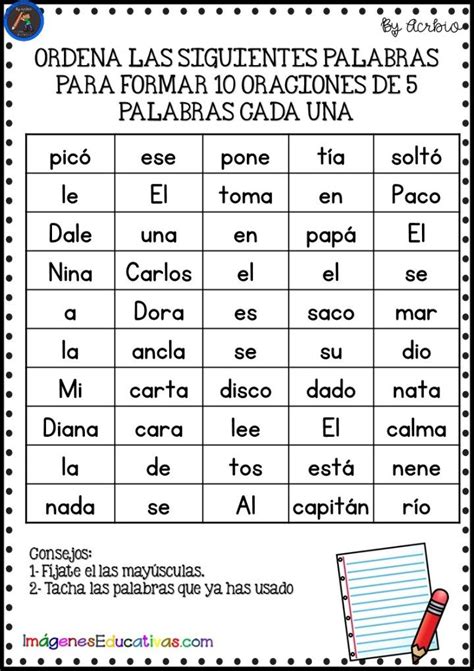 LECTOESCRITURA ORDENA LAS PALABRAS Y FORMA UNA FRASE Lectoescritura